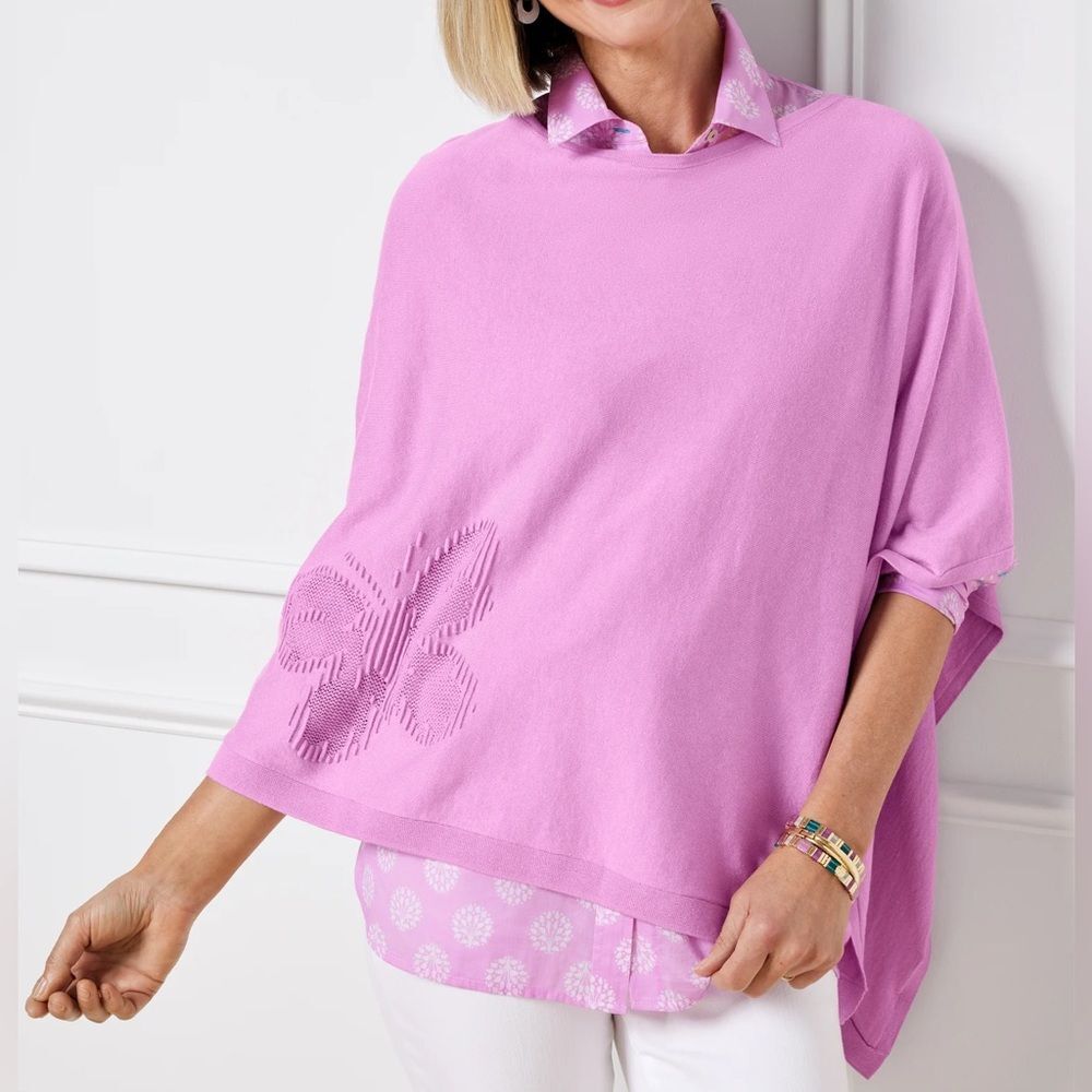 Talbots Women’s Orchard Bloom Butterfly Poncho NWT Size M/L Cozy Novelty Print